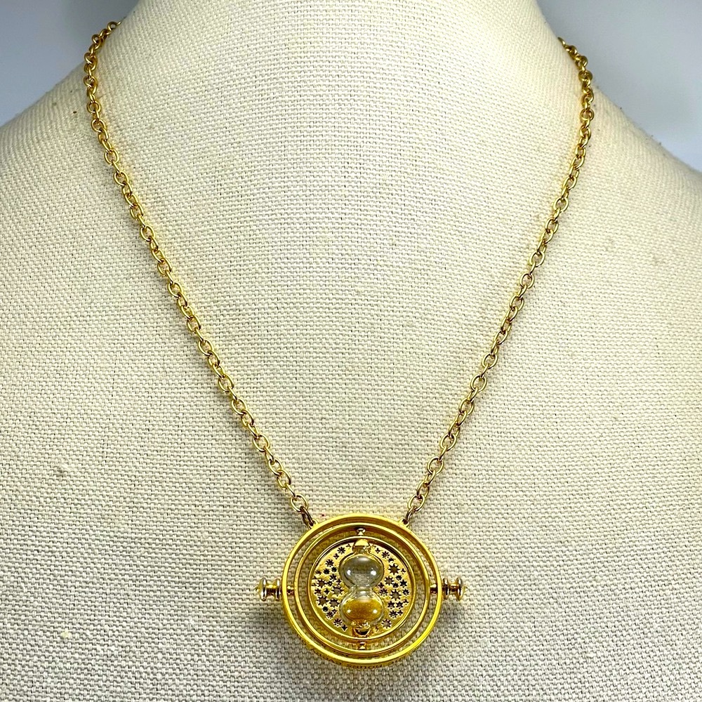 Harry Potter, Hermione Time Turner Hourglass Rotating Necklace, Gold Plated